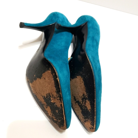 Charles Jourdan Green Suede Pumps Heel Shoes Sz 7 - Picture 5 of 14